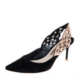 Sophia Webster Black/Metallic Bronze Suede And Leather Angelo Slingback Sandals Size 38.5