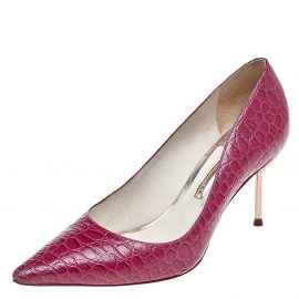 Sophia Webster Pink Croc Embossed Leather Coco Flamingo Pointed Toe Pumps Size 39
