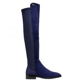 Stuart Weitzman Women's Keelan Dark Blue Suede With Logo Over The Knee Boots (37 EU / 6.5 B US) - Atterley