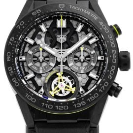 TAG Heuer Carrera Calibre Heuer 02 Tourbillon Nanograph CAR5A8K.FT6172, Baton, 2020, Very Good, Case material Titanium, Bracelet material: Leather