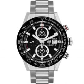 Tag Heuer Black Stainless Steel Carrera Chronograph Automatic CAR201Z Men's Wristwatch 43 MM