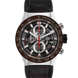 Tag Heuer Brown Stainless Steel Carrera Skeleton Chronograph CAR201U Men's Wristwatch 43 MM