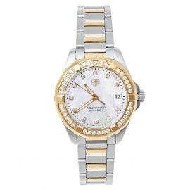 Tag Heuer MOP 18K Yellow Gold & Stainless Steel Diamonds Aquaracer WAY1353.BD0917 Women's Wristwatch 32 mm, White