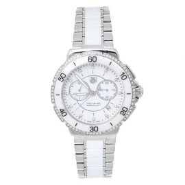 Tag Heuer White Stainless Steel & Ceramic Diamond Formula 1 CAH1213 Women's Wristwatch 41 mm, White