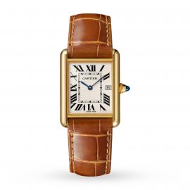 Tank Louis Cartier Watch Large Model, Quartz Movement, Yellow Gold, Leather