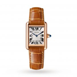 Tank Louis Cartier Watch Small Model, Hand-Wound Mechanical Movement, Rose Gold, Leather