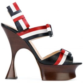 Thom Browne Open Toe Shaped Platform Heel (15 Cm) With Bow Strap In Pebble Lucido Leather & Calf Leather - Multicolour