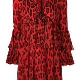 Tom Ford leopard printed frilled dress - Red