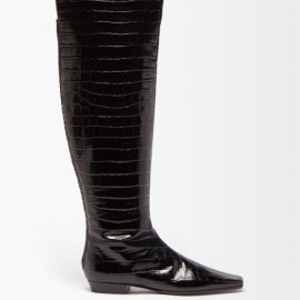 Toteme - Crocodile-effect Leather Over-the-knee Boots - Womens - Black