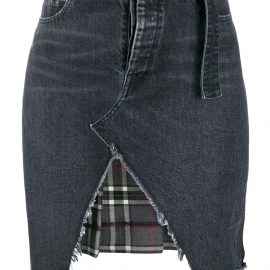 UNRAVEL PROJECT denim and plaid asymmetric skirt - Black