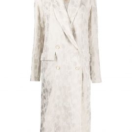 Uma Wang jacquard ruched-detail double-breasted coat - Neutrals