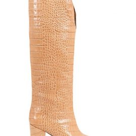 V-Cut Croc-Emossed Leather Knee-High Boots