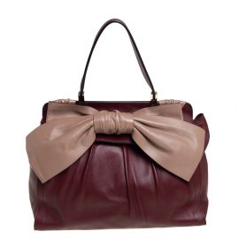 Valentino Burgundy/Beige Leather Aphrodite Bow Bag