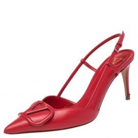 Valentino Red Leather Vlogo Slingback Sandals Size 36