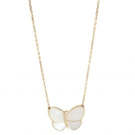 Van Cleef & Arpels Butterfly Mother of Pearl Diamond 18K Yellow Gold Pendant Necklace