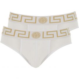 Versace Briefs for Men On Sale, 2 Pack, White, Cotton, 2019, ITA S - EU 3 - F 2 - USA XS ITA M - EU 4 - F 3 - USA S ITA L - EU 5 - F 4 - USA M ITA XL