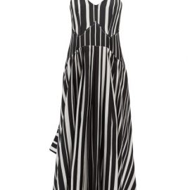 Victoria Beckham - V-neck Striped Silk-crepe Midi Dress - Womens - Black White