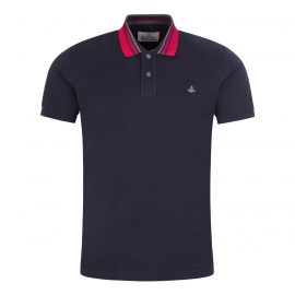 Vivienne Westwood Navy Blue Classic Stripe Collar Polo Shirt - Size S