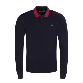 Vivienne Westwood Navy Long-Sleeve Classic Stripe Collar Polo Shirt - Size S