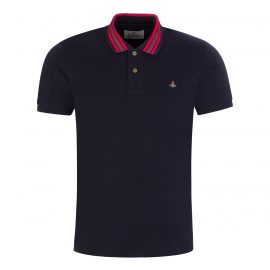 Vivienne Westwood Navy Stripe Collar Classic Polo Shirt - Size XS