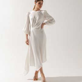 White Dress Leya with patterned sleeves