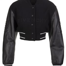 Woman Black Givenchy 4g Short Bomber In Wool And Leather