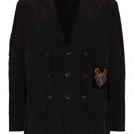 Yohji Yamamoto logo-patches silk blazer - Black