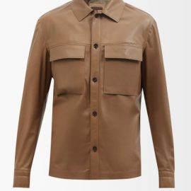 Zegna - Patch-pocket Leather Overshirt - Mens - Brown